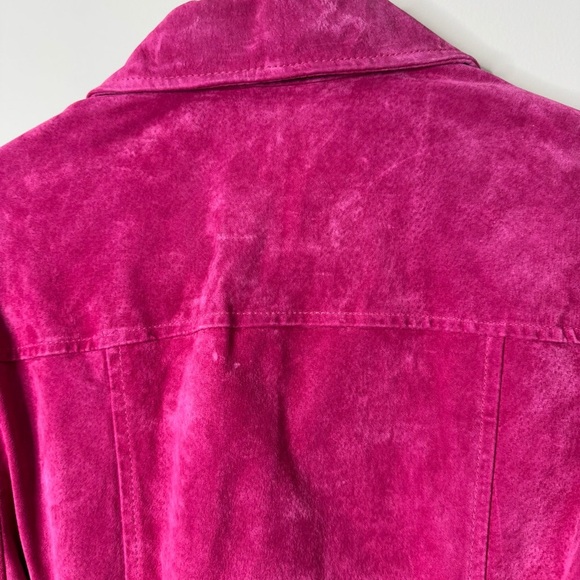 Vintage Y2K Live a Little Pink Suede Leather Collared Snap Front Jacket Size S - Picture 12 of 12
